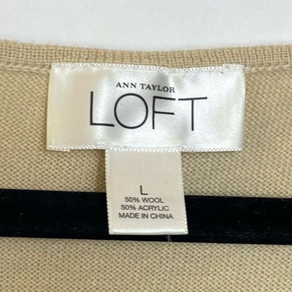 Ann Taylor Loft Tan Kimono Sleeve Lightweight Sweater L Soft Wool/Acrylic Blend - Picture 4 of 8